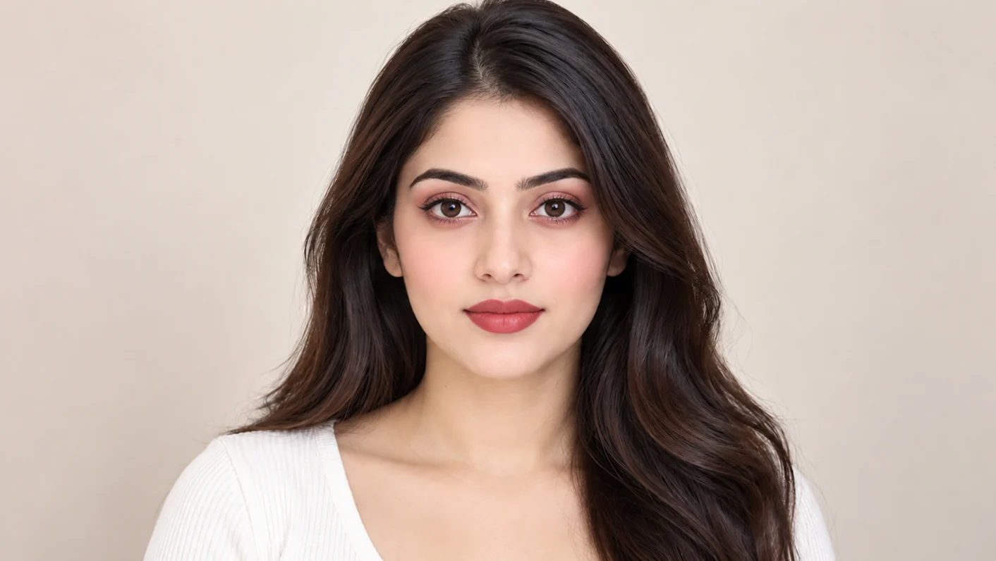 The same model with virtual makeup applied