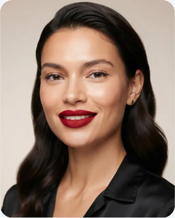 Beauty portrait with red lips and soft waves