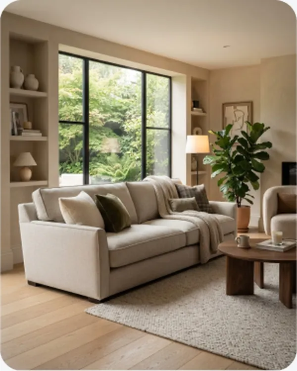 Cream sectional sofa in a bright living room